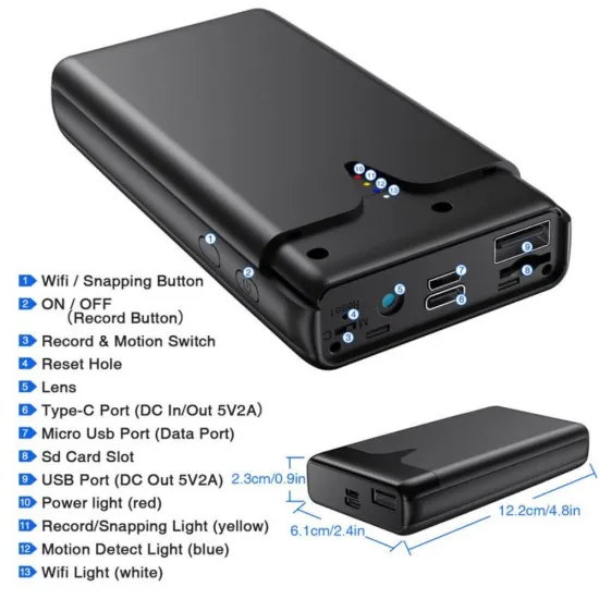 4K Spionkamera i Powerbank
