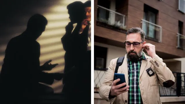 mann avlytter et hemmelig møte via WiFi-avlyttingsutstyr